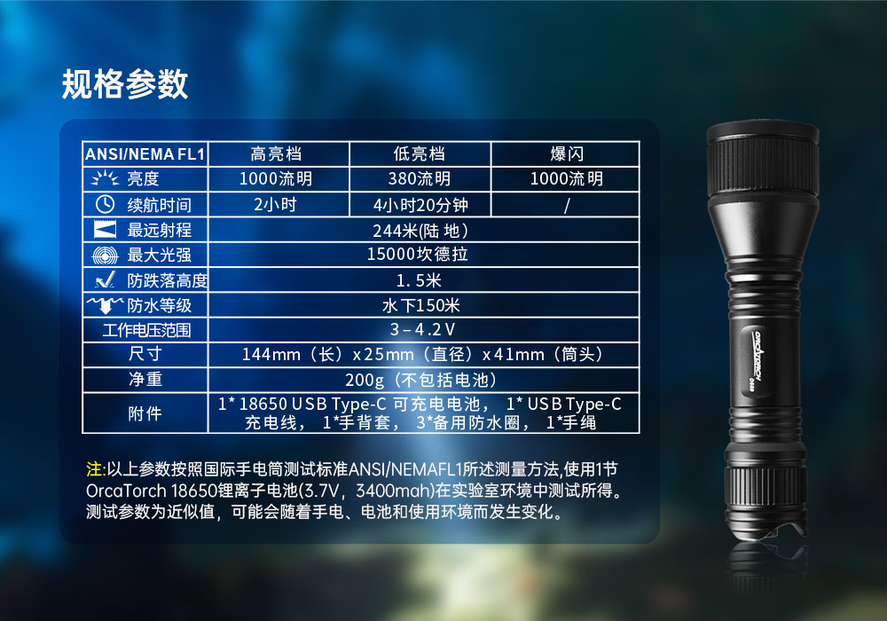 OrcaTorch草莓视频官网(jīng) D550多檔潛水手電,磁控水下手電筒,休閑潛水照明,便攜(xié)式水下手電筒