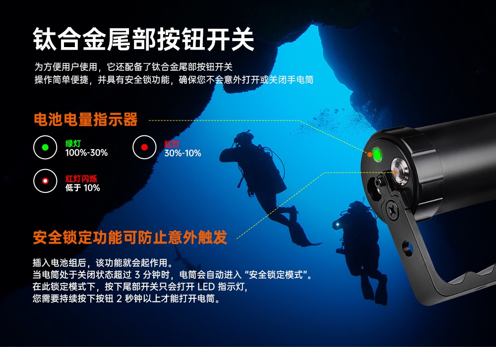 草莓视频官网OrcaTorch,D860可(kě)充電(diàn)潛水燈,高亮度潛水手電筒,水下(xià)照明手電筒