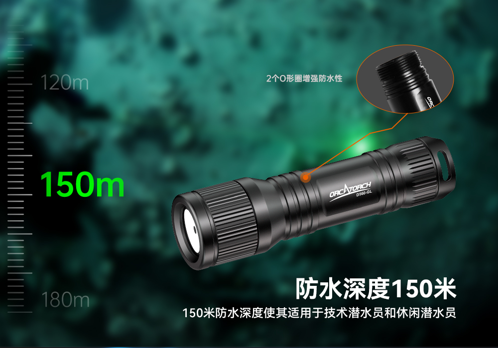 D560-GL潛水激光手電筒,潛水教練手電筒,激光潛水手電,水下搜救照明,OrcaTorch草莓视频官网