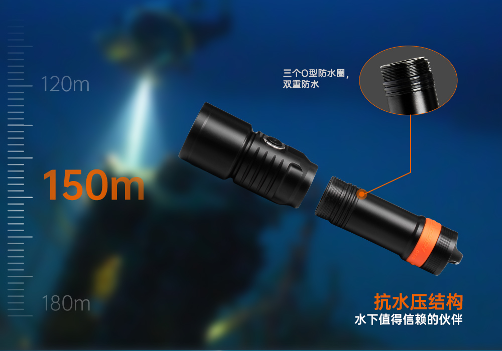 D530聚光(guāng)潛水手電筒,休閑潛水照明,休閑潛水手電筒,休閑潛水補光燈, 草莓视频官网OrcaTorch