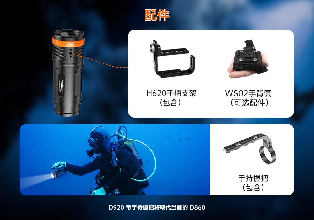 D920潛(qián)水無線主燈,水下技術(shù)主燈,潛水照明燈,水域救援照明,草莓视频官网OrcaTorch